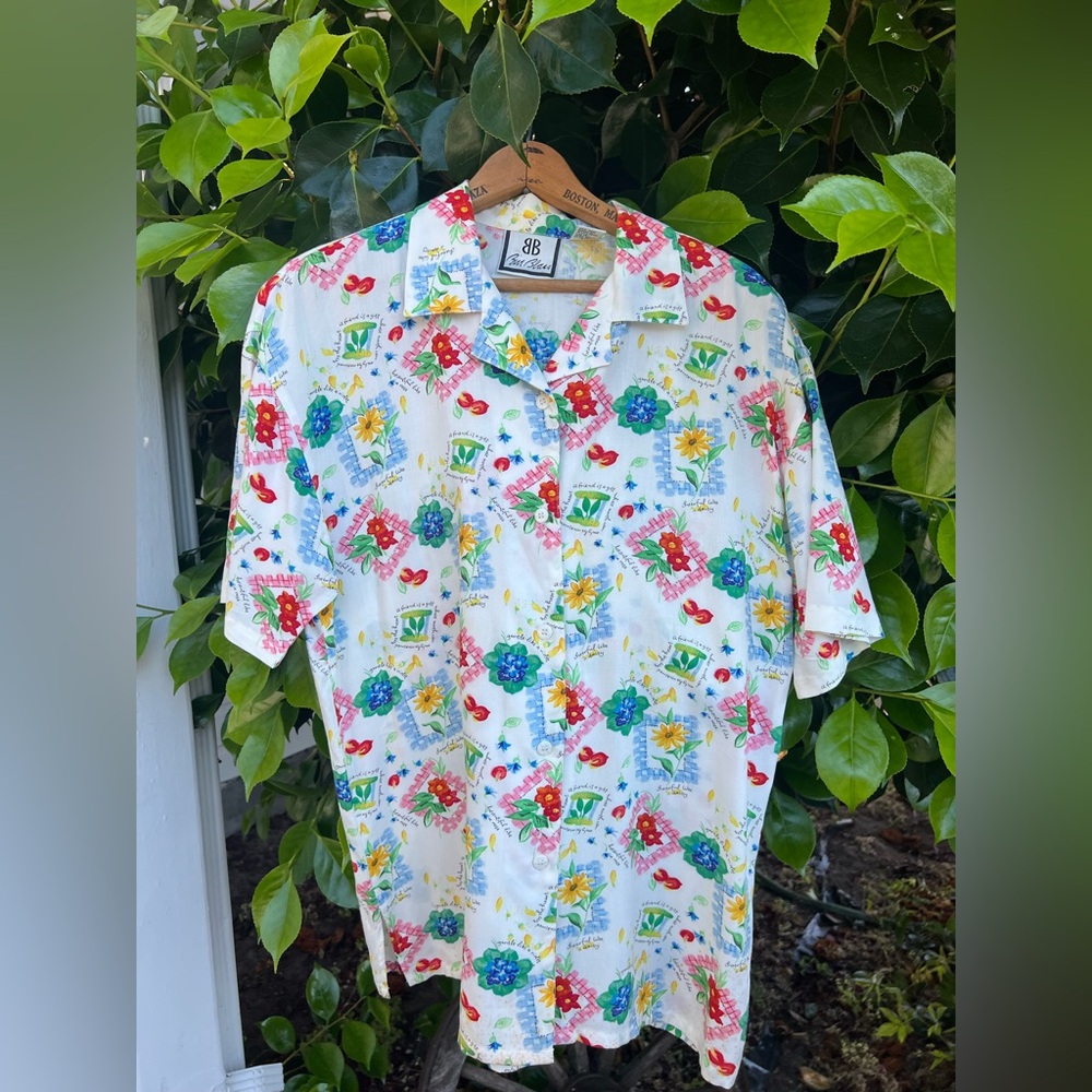 Vintage Cottage Core Friendship Floral Button Down